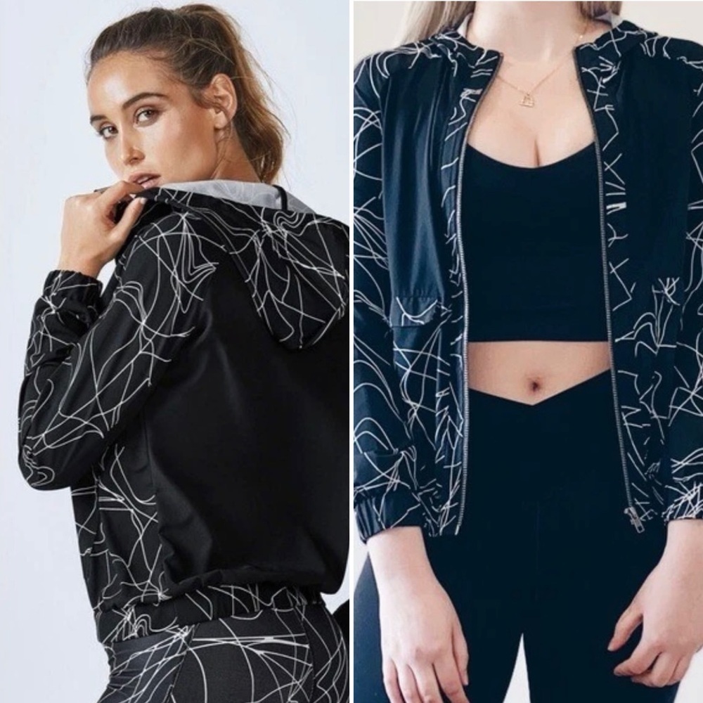 Fabletics Jiae Hooded Jacket Size Medium Hoodie Yoga Abstract Full Zip C4